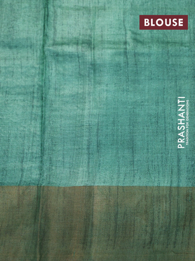 Pure tussar silk saree green with allover paisley prints and zari woven border