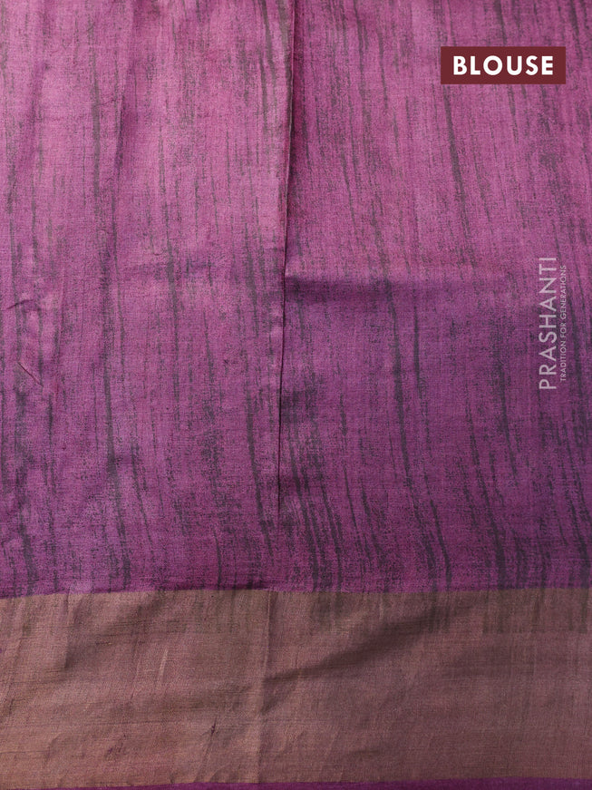 Pure tussar silk saree purple with allover paisley prints and zari woven border