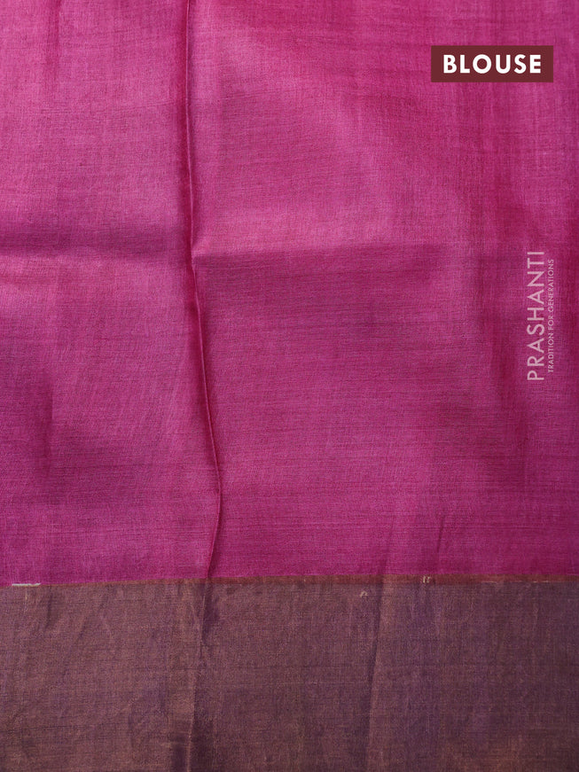 Pure tussar silk saree cream and lavender with allover geometric prints and zari woven border