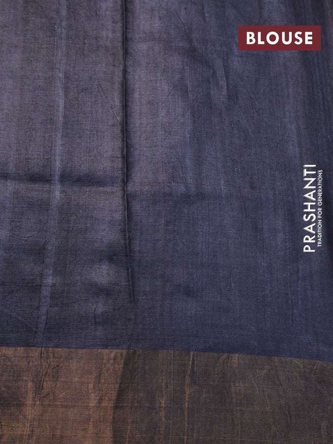 Pure tussar silk saree beige and elephant grey with allover floral prints and zari woven border