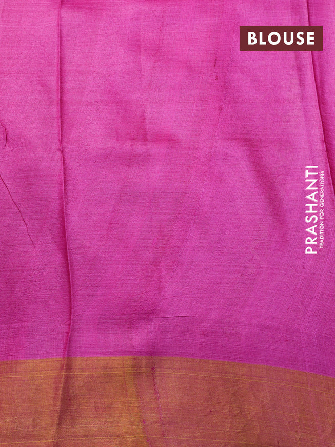 Pure tussar silk saree pink with allover prints and zari woven border