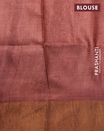 Pure tussar silk saree beige and brown with allover prints and zari woven border