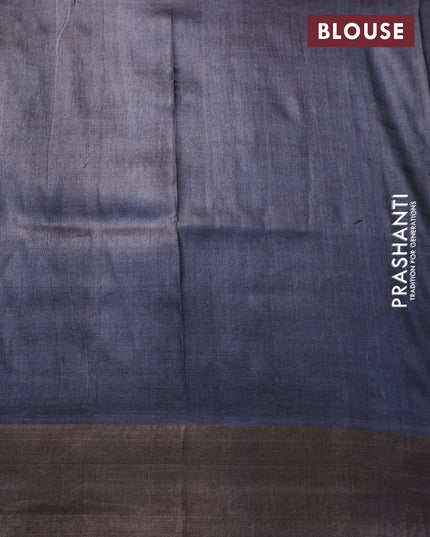 Pure tussar silk saree elephant grey with allover prints and zari woven border