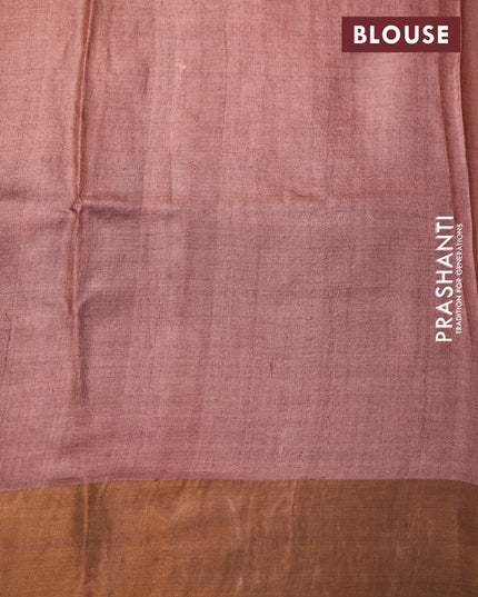 Pure tussar silk saree beige and brown with allover floral butta prints and zari woven border