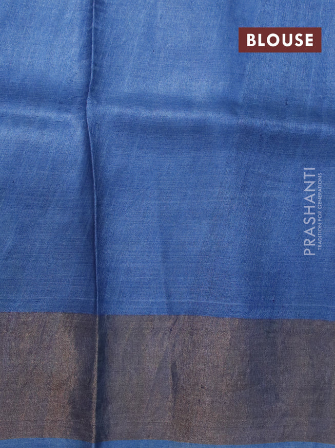Pure tussar silk saree pastel green and teal blue with allover floral butta prints and zari woven border