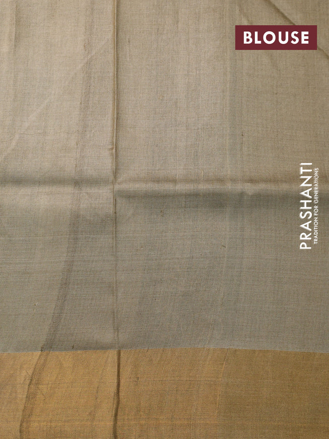 Pure tussar silk saree elaichi green with allover butta prints and zari woven border
