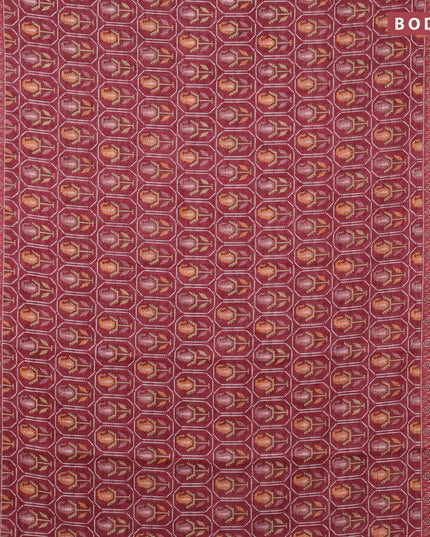 Linen cotton saree maroon with allover patola prints and silver zari woven border