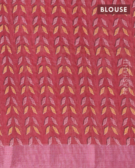 Linen cotton saree maroon with allover patola prints and silver zari woven border