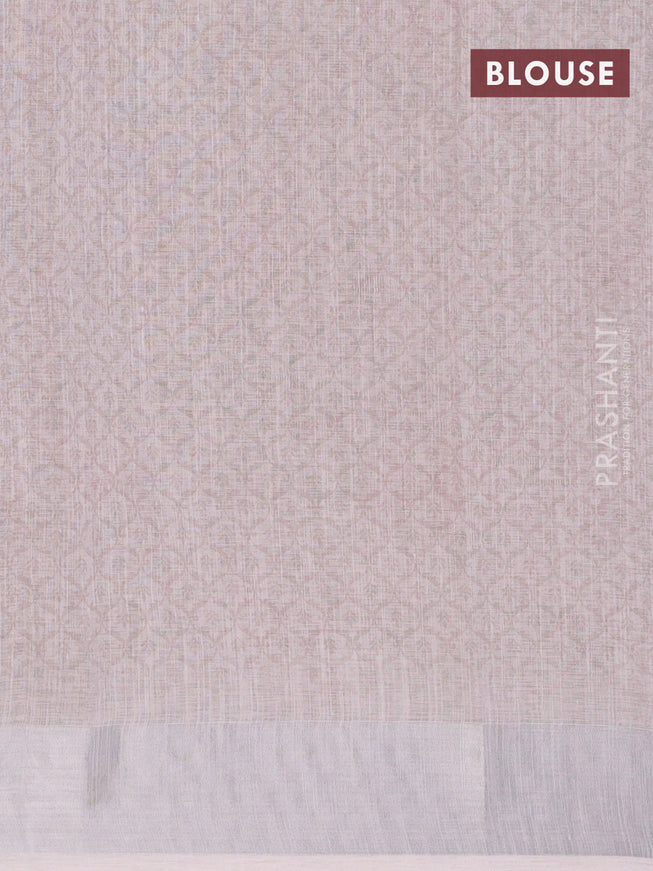 Linen cotton saree grey with floral butta prints and silver zari woven border