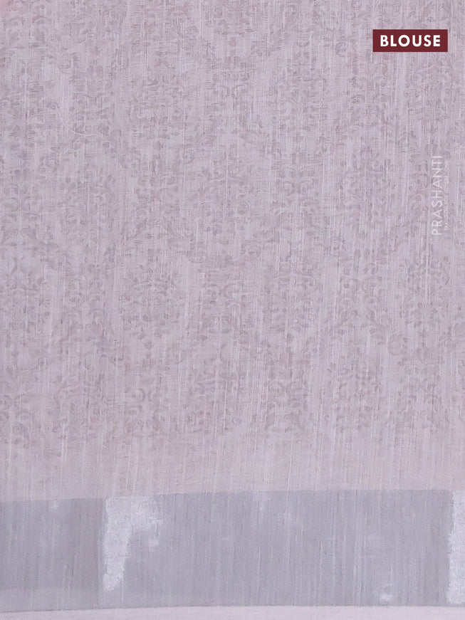Linen cotton saree grey shade with allover floral butta prints and silver zari woven border