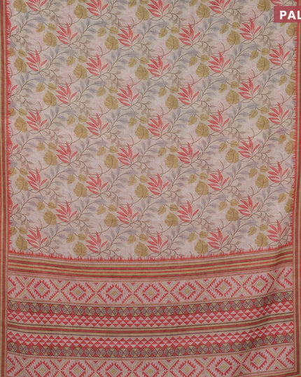 Linen cotton saree beige and dark beige with allover prints and silver zari woven border