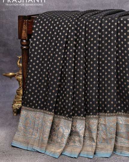 Pure banarasi crepe silk saree black and grey with allover thread & zari woven butta weaves and woven border
