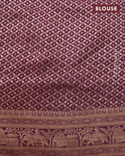 Pure banarasi crepe silk saree grey and wine shade with allover thread & zari woven butta weaves and woven border
