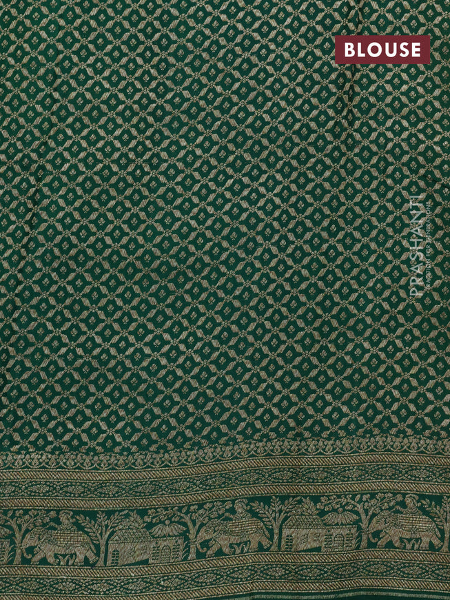 Pure banarasi crepe silk saree mustard yellow and green with allover thread & zari woven butta weaves and woven border