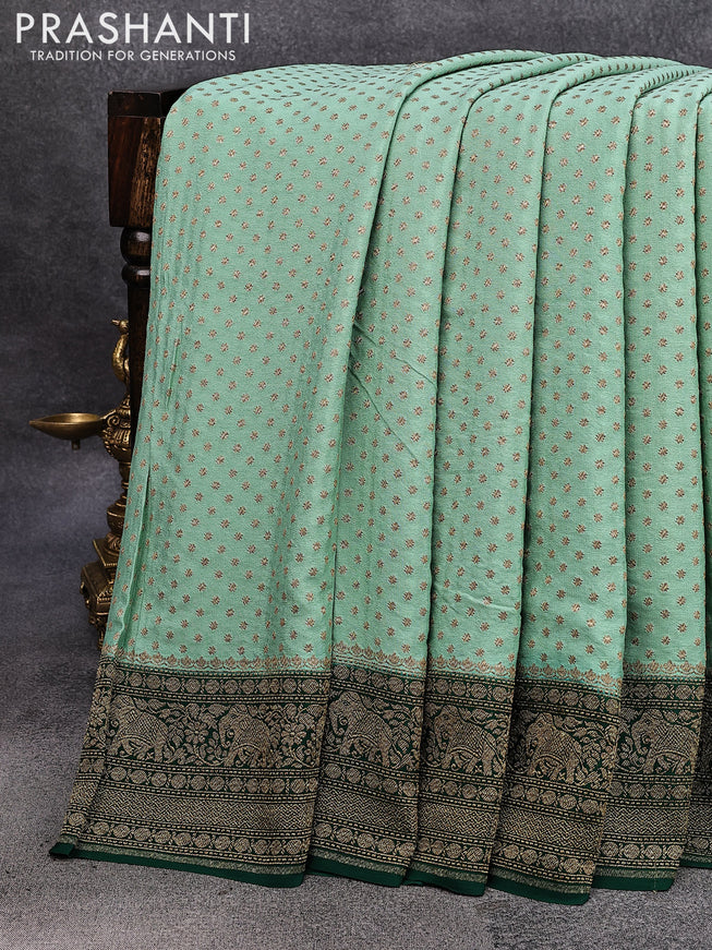 Pure banarasi crepe silk saree pastel green and green with allover thread & zari woven butta weaves and woven border