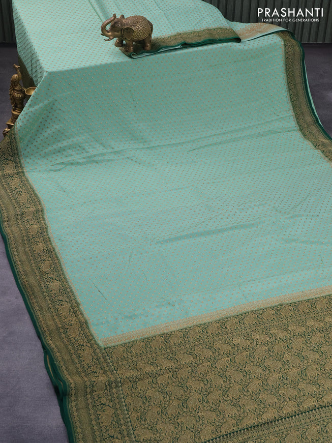 Pure banarasi crepe silk saree pastel green and green with allover thread & zari woven butta weaves and woven border