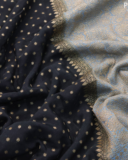 Pure banarasi crepe silk saree black and grey with allover thread & zari woven butta weaves and long woven border