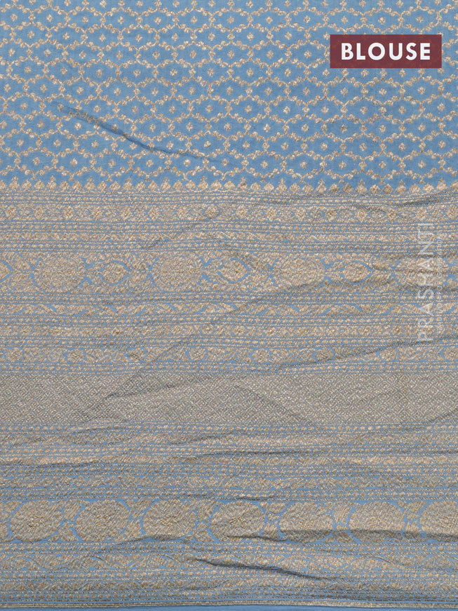 Pure banarasi crepe silk saree black and grey with allover thread & zari woven butta weaves and long woven border