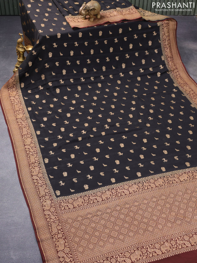 Pure banarasi crepe silk saree black and brown with allover thread & zari woven butta weaves and woven border