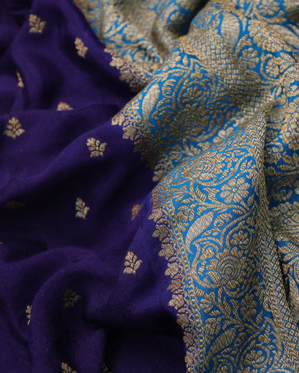 Pure banarasi crepe silk saree navy blue and cs blue with allover thread & zari woven buttas and woven border