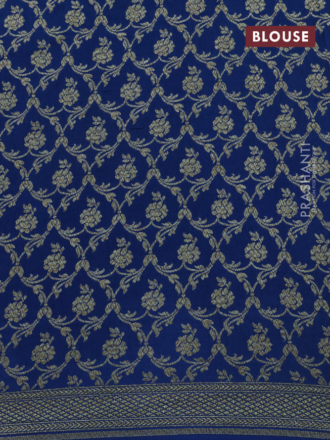 Pure banarasi crepe silk saree purple and peacock blue with allover self emboss & zari buttas and woven border