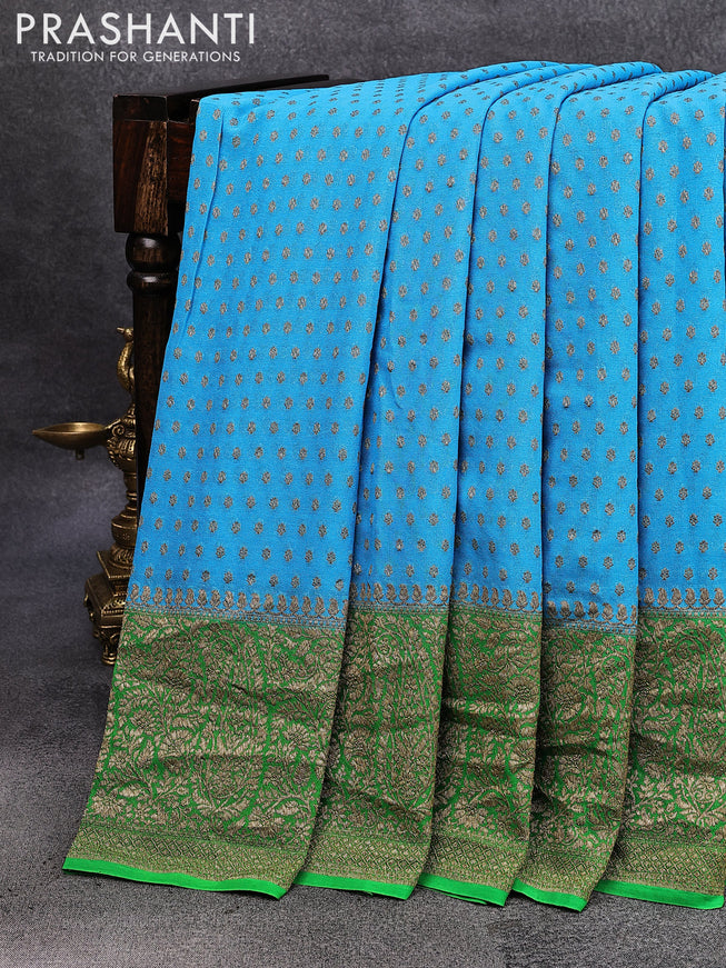 Pure banarasi georgette silk saree blue and green with allover thread & zari woven floral butta weaves and long paisley woven border