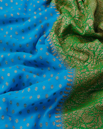 Pure banarasi georgette silk saree blue and green with allover thread & zari woven floral butta weaves and long paisley woven border