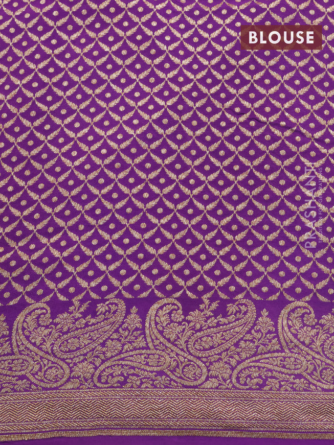 Pure banarasi crepe silk saree pastel blue and purple with allover thread & zari woven floral butta weaves and paisley woven border