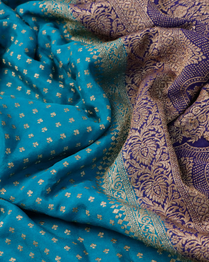 Pure banarasi crepe silk saree peacock green and navy blue with allover thread & zari woven butta weaves and woven border