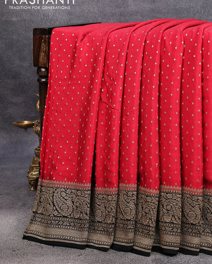 Pure banarasi crepe silk saree red and black with allover thread & zari woven geometric butta weaves and paisley woven border