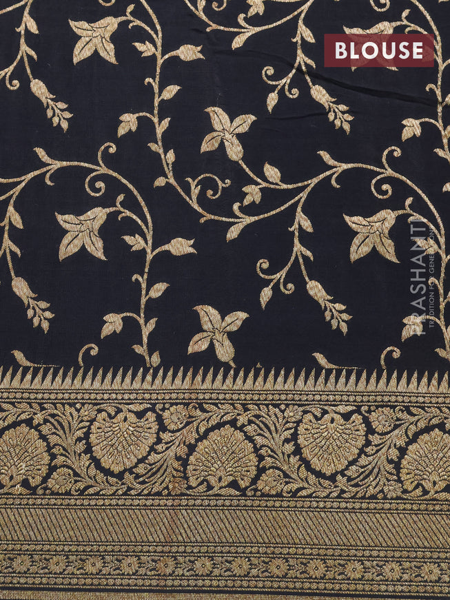 Pure banarasi crepe silk saree deep maroon and black with allover thread & zari woven butta weaves and floral woven border