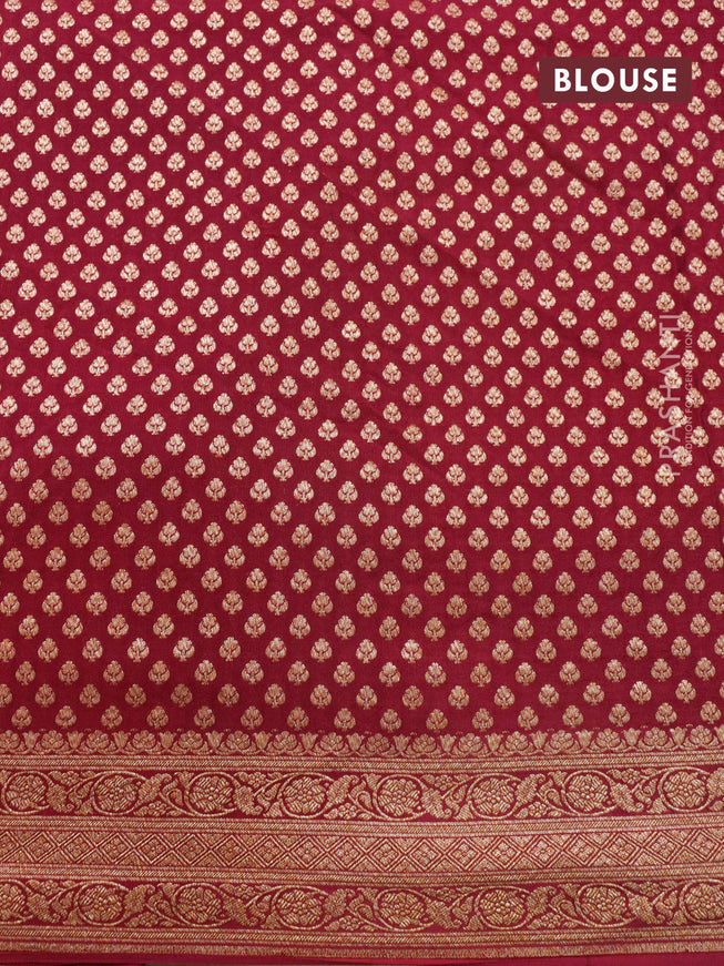 Pure banarasi crepe silk saree pastel green and dark magenta with allover thread & zari woven floral brocade weaves and woven border