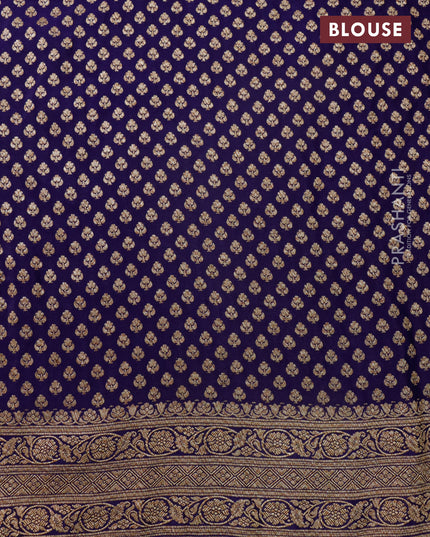 Pure banarasi crepe silk saree light blue and blue with allover thread & zari woven floral brocade weaves and woven border