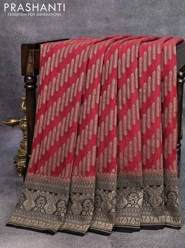 Pure banarasi georgette silk saree maroon and black with allover thread & zari weaves and rich woven border