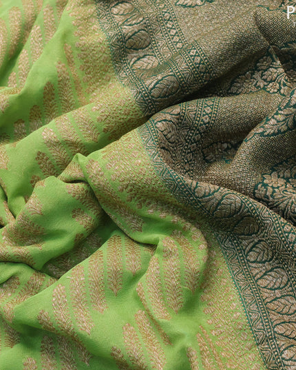 Pure banarasi georgette silk saree light green and green with allover thread & zari weaves and rich woven border