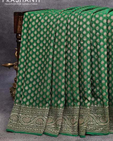 Pure banarasi georgette silk saree green with allover thread & zari woven butta weaves and woven border