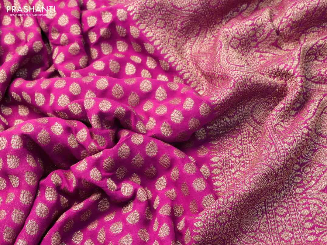 Pure banarasi georgette silk saree magenta pink with allover thread & zari woven butta weaves and woven border