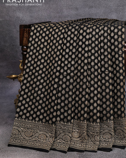 Pure banarasi georgette silk saree black with allover thread & zari woven butta weaves and woven border