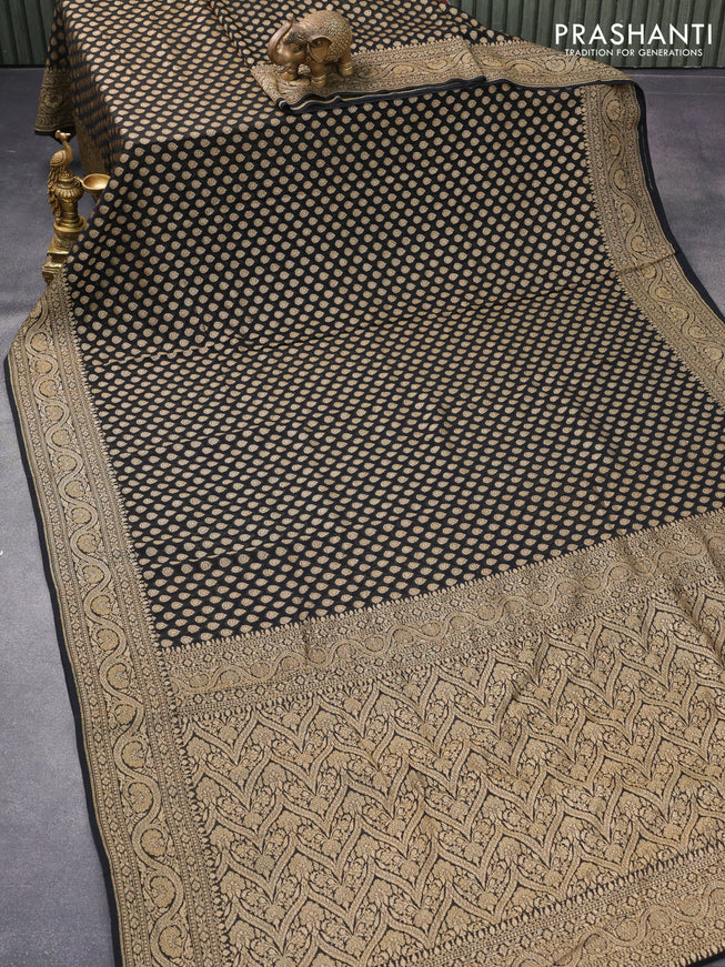 Pure banarasi georgette silk saree black with allover thread & zari woven butta weaves and woven border