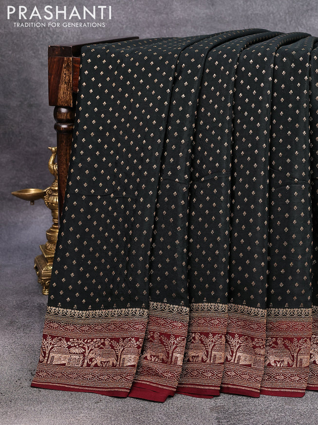 Pure banarasi crepe silk saree black and deep maroon with allover thread & zari woven butta weaves and woven border