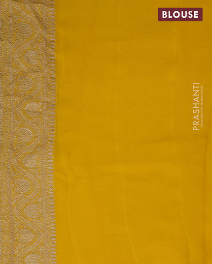 Pure banarasi georgette silk saree green and mustard yellow with allover thread & zari woven butta weaves and woven border