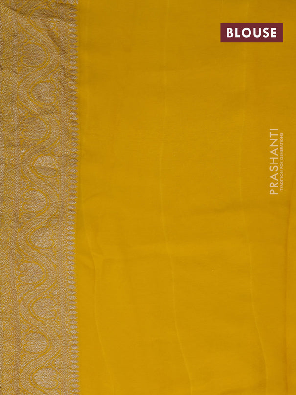 Pure banarasi georgette silk saree green and mustard yellow with allover thread & zari woven butta weaves and woven border