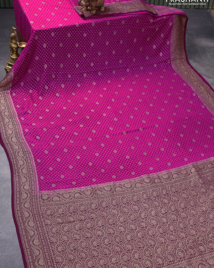 Pure banarasi georgette silk saree magenta pink and dark magenta with allover thread & zari woven butta weaves and woven border