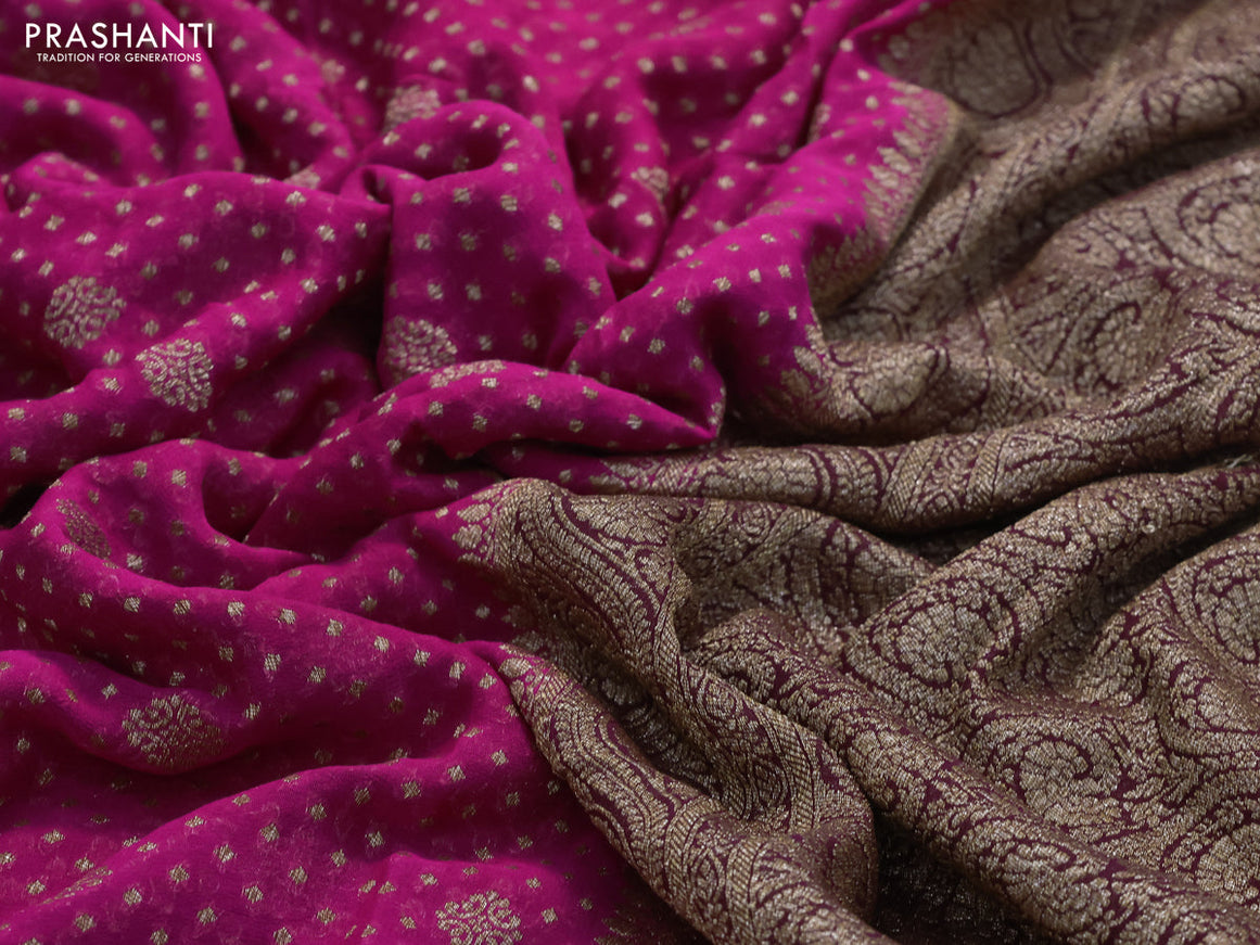 Pure banarasi georgette silk saree magenta pink and dark magenta with allover thread & zari woven butta weaves and woven border