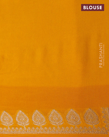 Pure banarasi georgette silk saree maroon and mustard yellow with allover thread & zari woven butta weaves and woven border