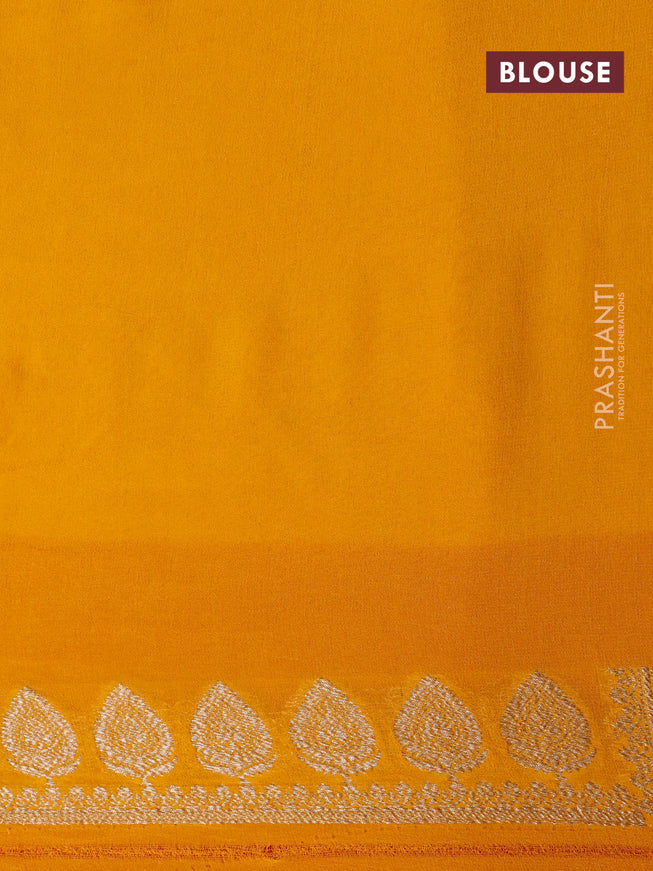 Pure banarasi georgette silk saree maroon and mustard yellow with allover thread & zari woven butta weaves and woven border