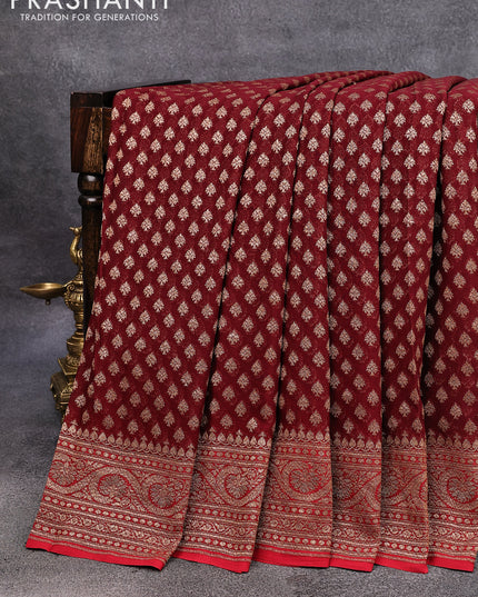 Pure banarasi georgette silk saree deep maroon and red with allover thread & zari woven butta weaves and woven border