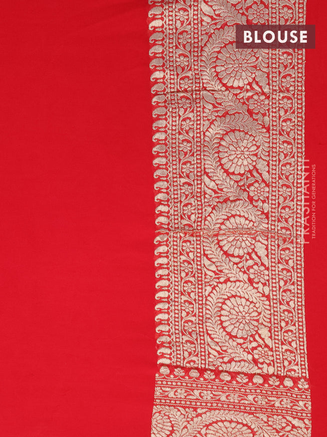 Pure banarasi georgette silk saree orange and red with allover zari woven zig zag weaves and zari woven border