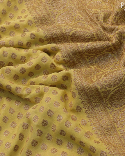 Pure banarasi georgette silk saree pale yellow and grey with allover thread & zari woven butta weaves and woven border