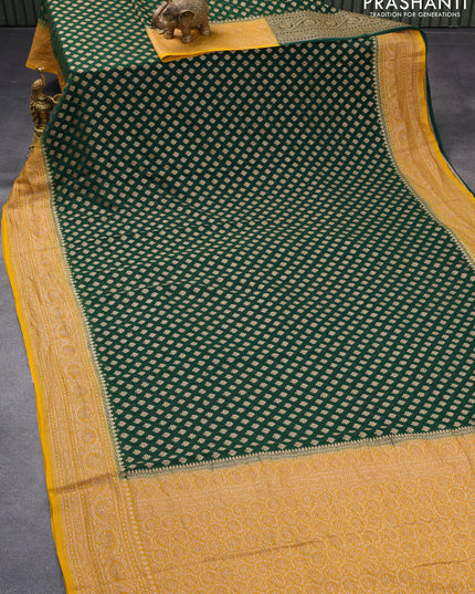 Pure banarasi georgette silk saree green and yellow with allover thread & zari woven butta weaves and woven border